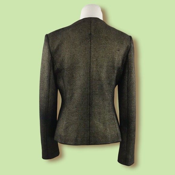 CACHE Blazer 4 Jacket Olive Gold Metallic Textured Woven Career - Picture 2 of 7